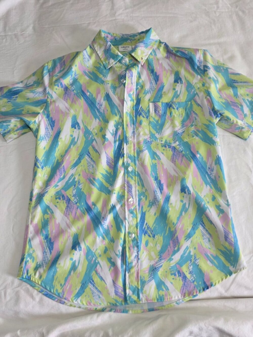 80s Abstract Print Button Up Short Sleeve Shirt Size Small
